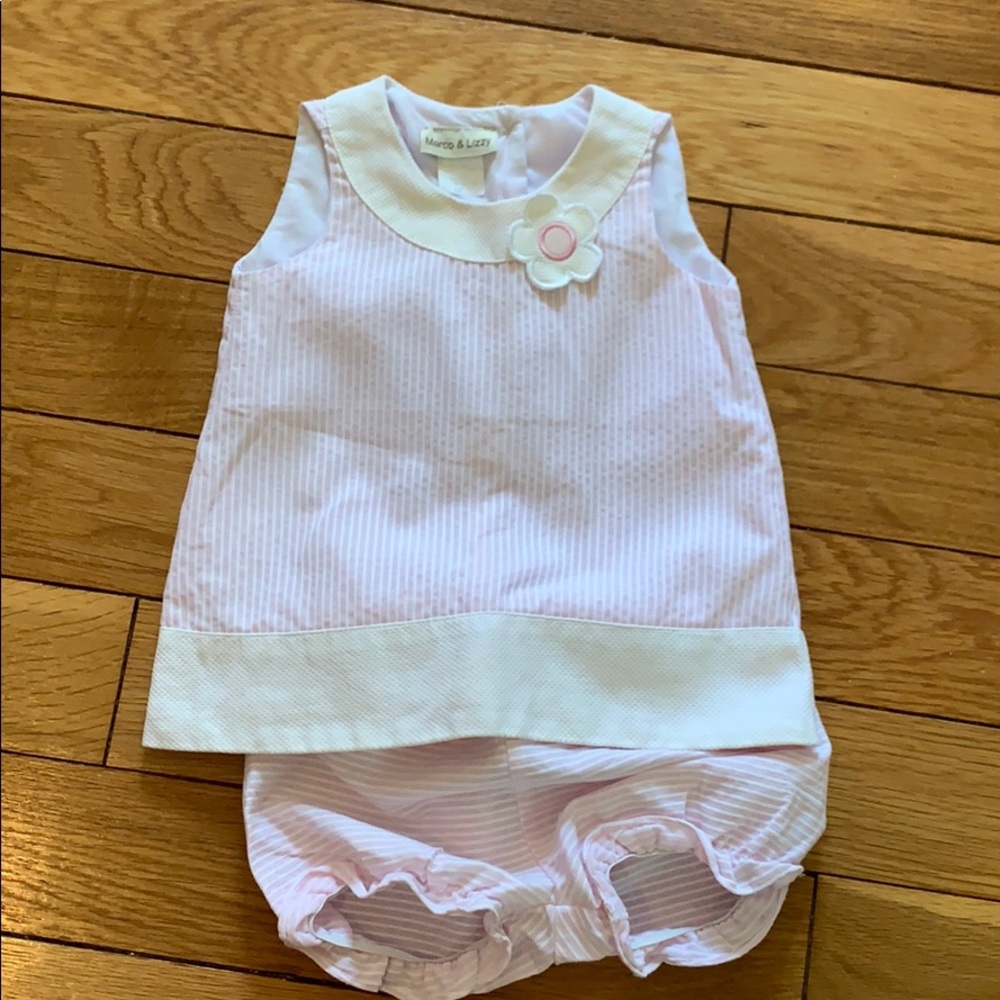 💗💕💗Marco & Lizzy 💗💕💗pink seersucker dress & bloomer 9mth💗💕💗